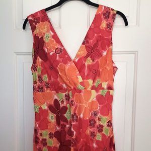 Expressions Ladies V-Neck Sleeveless Pullover Floral Dress Orange/Red Size 16